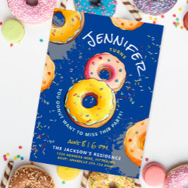 Invitación Dulces Ocho | 8vo Colorido Donut con Purpurina Azu