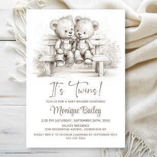 Invitación Dulces Ositos de Peluche Gemelos Baby Shower