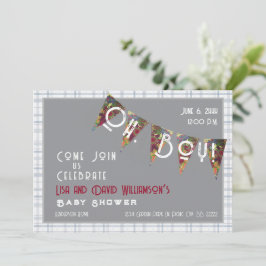 Invitación Dulces para el baby shower del niño en azul a cuad