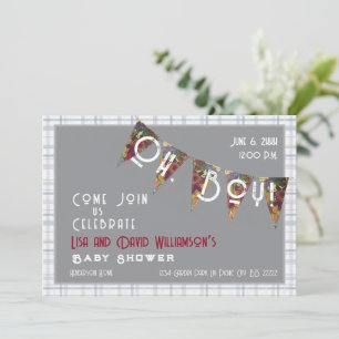 Invitación Dulces para el baby shower del niño en azul a cuad