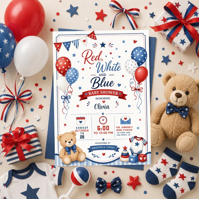 Invitación Dulces Patrióticos Fiesta de Bebé Rojo Blanco Azul (Subido por el creador)