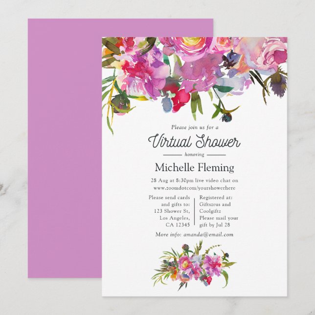 Invitación Dulces Peonías Rosadas Florales Shower Virtual de  (Anverso / Reverso)