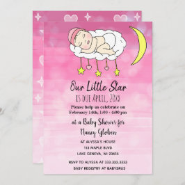 Invitación Dulces pequeñas estrellas rosadas y lunas niñas