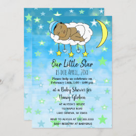 Invitación Dulces pequeñas estrellas y lunas azules étnicas p