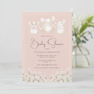 Invitación Dulces Ratones y Margaritas Ducha de Bebé Rosa