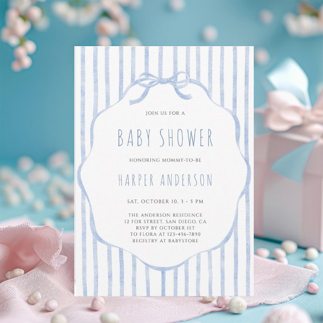 Invitación Dulces Rayas Azules con Marco para Baby Shower de  (Subido por el creador)