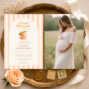 Invitación Dulces rayas de melocotón foto Baby Shower