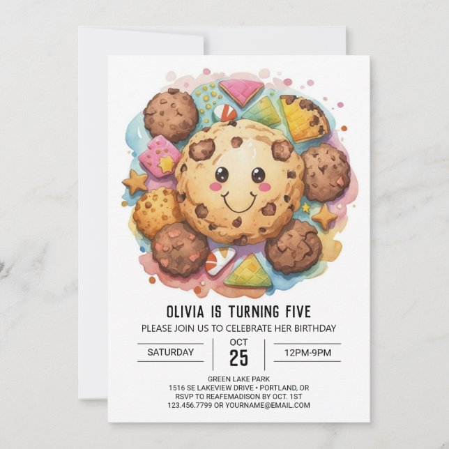 Invitación Dulces rosados Cookies editables Cumpleaños (Anverso)