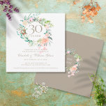 Invitación Dulces Rosas de verano Garland 30 Aniversario<br><div class="desc">Con una delicada acuarela floral rosas verdes, esta invitación botánica de moda para el 30 aniversario del boda puede ser personalizada con su información especial del aniversario de perlas. El reverso presenta una guirnalda floral que enmarca tus fechas de aniversario en un elegante texto blanco sobre un fondo perla. Diseñado...</div>