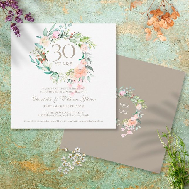 Invitación Dulces Rosas de verano Garland 30 Aniversario (Subido por el creador)