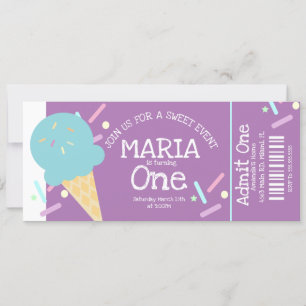 Invitación Dulces Sprinkles de Helado Cumpleaños Ticket Fiest