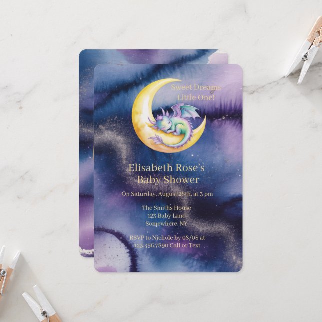 Invitación Dulces Sueños Dragón y Fiesta de Bienvenida de Beb (Anverso/Reverso In Situ)