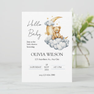 Invitación Dulces Sueños Osito de Peluche en la Luna