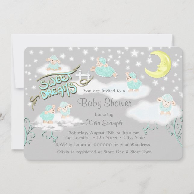 Invitación Dulces Sueños Oveja Baby Shower (Anverso)