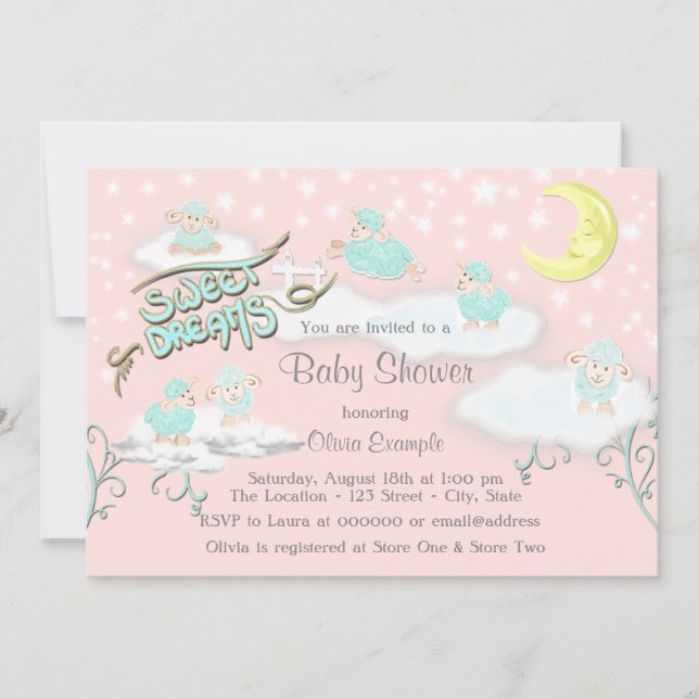 Invitación Dulces Sueños para Niñas Baby Shower (Anverso)