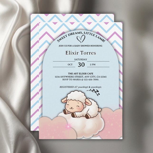 Invitación Dulces sueños Pequeño cordero lindo Kawaii Baby Sh (Subido por el creador)