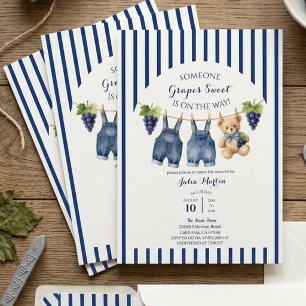 Invitación Dulces Uvas Fiesta de Bebé, Oso de Peluche Acuarel