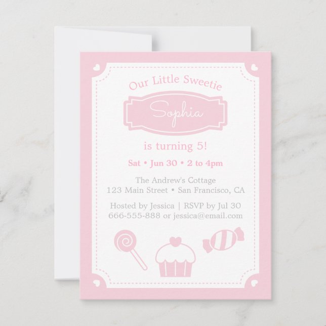 Invitación Dulces y Cupcakes, Fiesta de Cumpleaños de Niñas (Anverso)