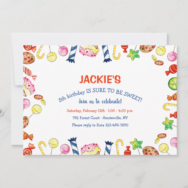 Invitación Dulces y Tratamientos Fiesta de Cumpleaños (Anverso)