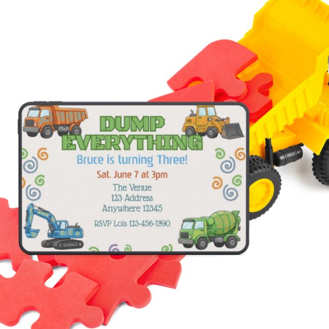 Invitación Dump Everything Colorful Construction Birthday (Subido por el creador)