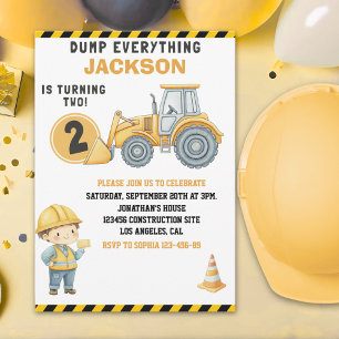Invitación DUMP EVERYTHING – Construction Truck 2nd Birthday