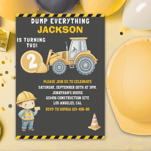 Invitación DUMP EVERYTHING – Construction Truck 2nd Birthday 