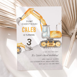 Invitación Dump Everything Construction Truck 3rd Birthday