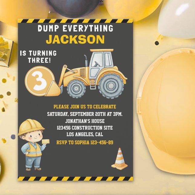 Invitación DUMP EVERYTHING – Construction Truck 3rd Birthday  (Subido por el creador)