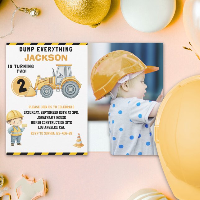 Invitación "DUMP EVERYTHING! Photo –Construction 2nd Birthday (Subido por el creador)