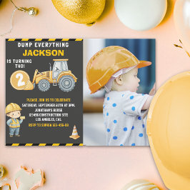 Invitación "DUMP EVERYTHING! Photo –Construction 2nd Birthday