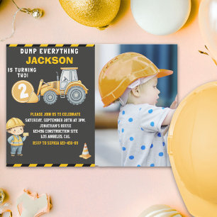 Invitación "DUMP EVERYTHING! Photo –Construction 2nd Birthday