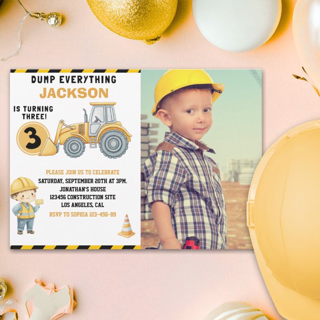 Invitación "DUMP EVERYTHING! Photo –Construction 3rd Birthday (Subido por el creador)