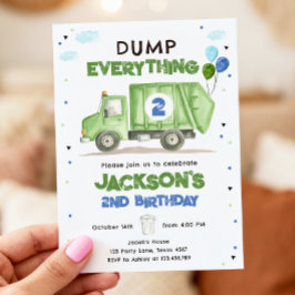 Invitación Dump Truck Green Garbage Truck Boy Birthday