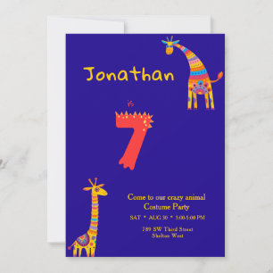 Invitación Dumpleaños divertido con tema de animales colorido
