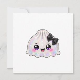 Invitación Dumpling Fantasma Blanco Squishy Halloween Negro