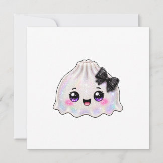 Invitación Dumpling Fantasma Blanco Squishy Halloween Negro 