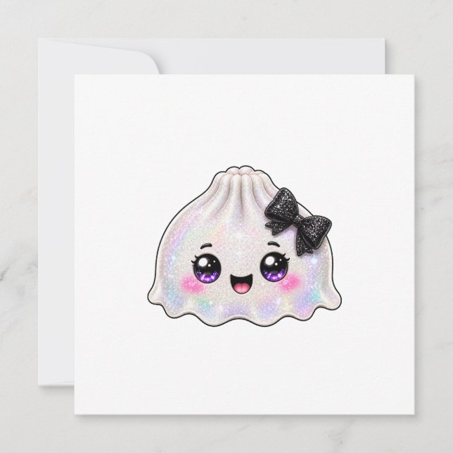 Invitación Dumpling Fantasma Blanco Squishy Halloween Negro  (Anverso)