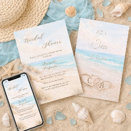 Invitación Dunas de arena de playa con corazones en acuarela
