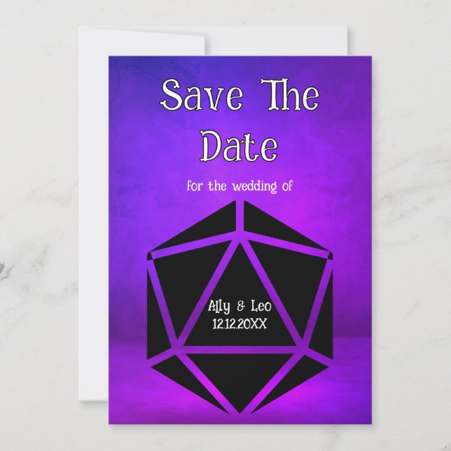 Invitación Dungeons & Dragons Wedding D20 Dice Save The Date (Anverso)