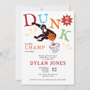 Invitación ¡Dunk! Mono Pequeño Campeón Baloncesto Niños Cumpl