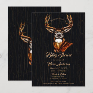 Invitación Dúo de ciervos de madera rústico baby shower campe