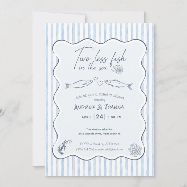 Invitación Dúo de Ducha de Novia Dos Menos Peces En El Mar (Anverso)