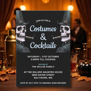Invitación Dúo de esqueletos vintage para fiesta de Halloween
