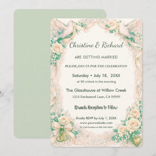 Invitación Dúo de palomas suaves y cálidas para boda pastel