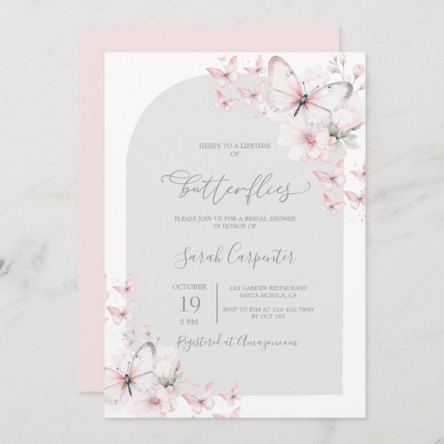 Invitación Duración de la ducha de las mariposas (Anverso / Reverso)