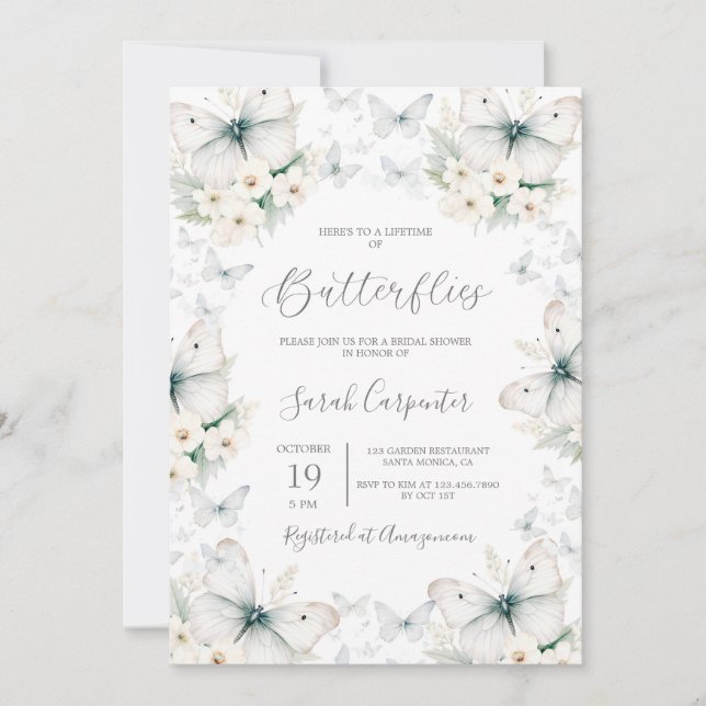 Invitación Duración de la ducha de las mariposas (Anverso)