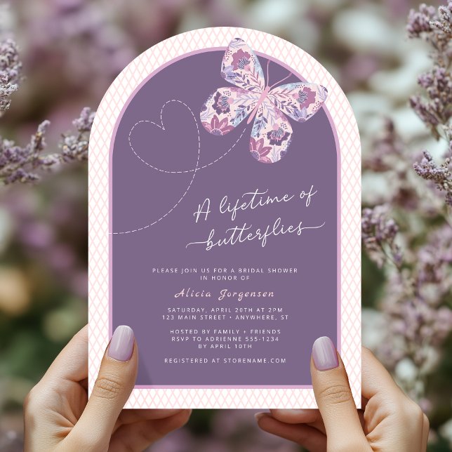 Invitación Duración de la ducha de las mariposas (Shown on a 5" x 7" invitation with Arch shape)