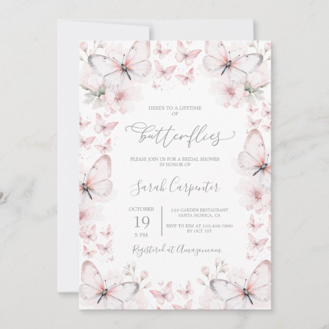 Invitación Duración de la ducha de las mariposas (Anverso)