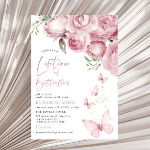 Invitación Duración de la ducha de novias con flores rosadas 