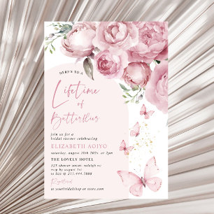Invitación Duración de la ducha de novias con flores rosadas 